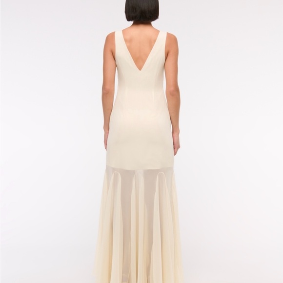 Abercrombie Plunge Godet Maxi Dress | Size Small | Altered | Warm Beige - Picture 4 of 9